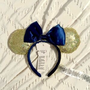 Blue Bow and Gold Sequence Mickey Ears